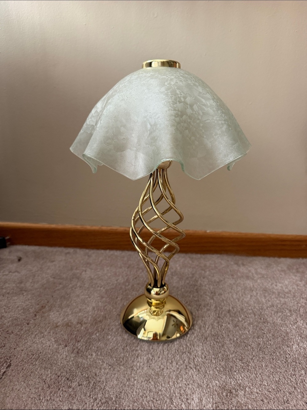 Partylite Brass Spiral Table Lamp with Frosted White Glass Shade - Unbranded